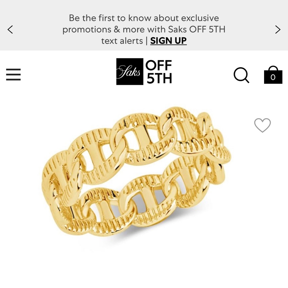 Ribbed chain ring Cuban link style 14k gold plated